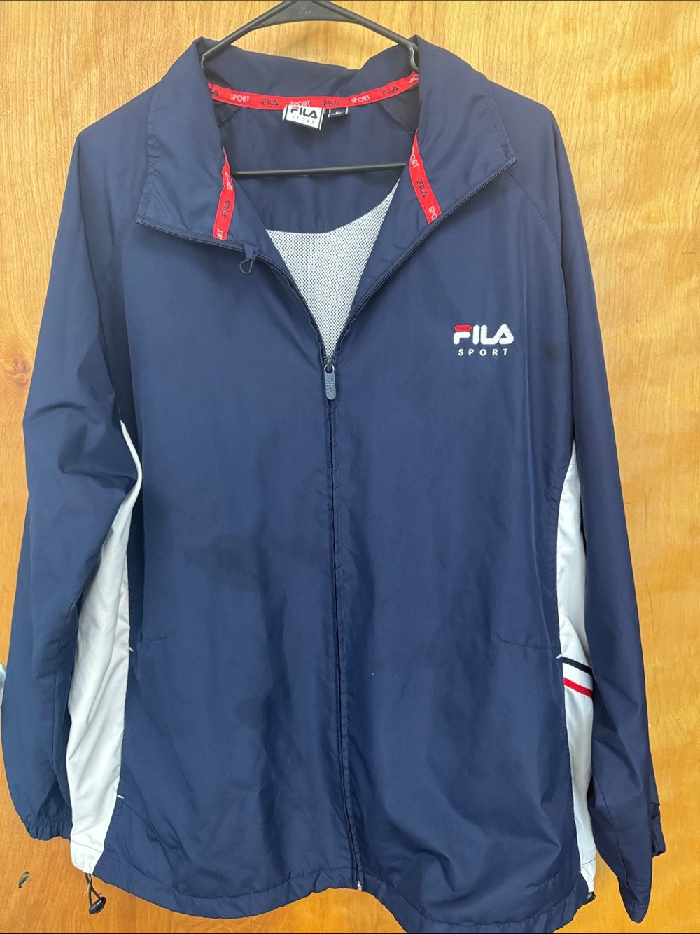 Fila Navy and White Men's Sport Windbreaker with Red Trim